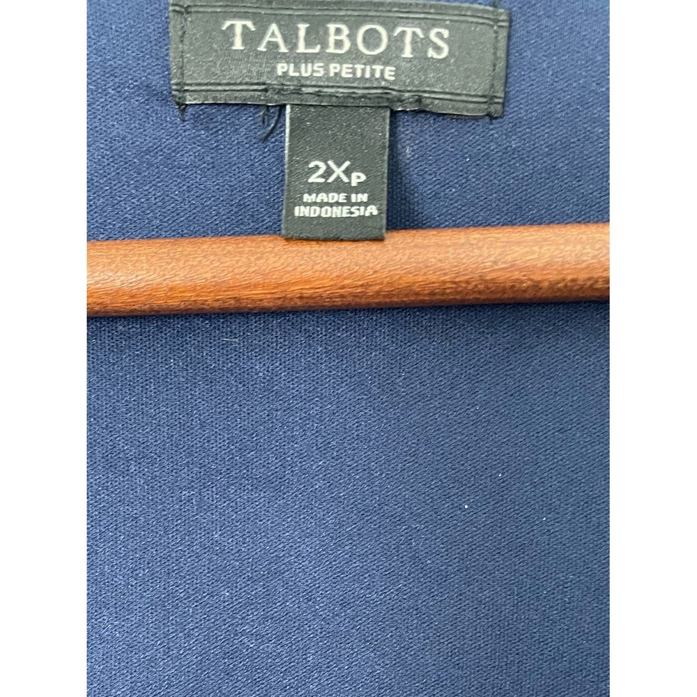 Talbots 2XP Plus Petite Navy White Faux Wrap Dress Tie Waist Stretch Midi Travel - Picture 3 of 9